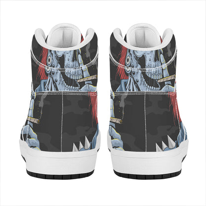 Punk Mohawk Devil Print High Top Leather Sneakers