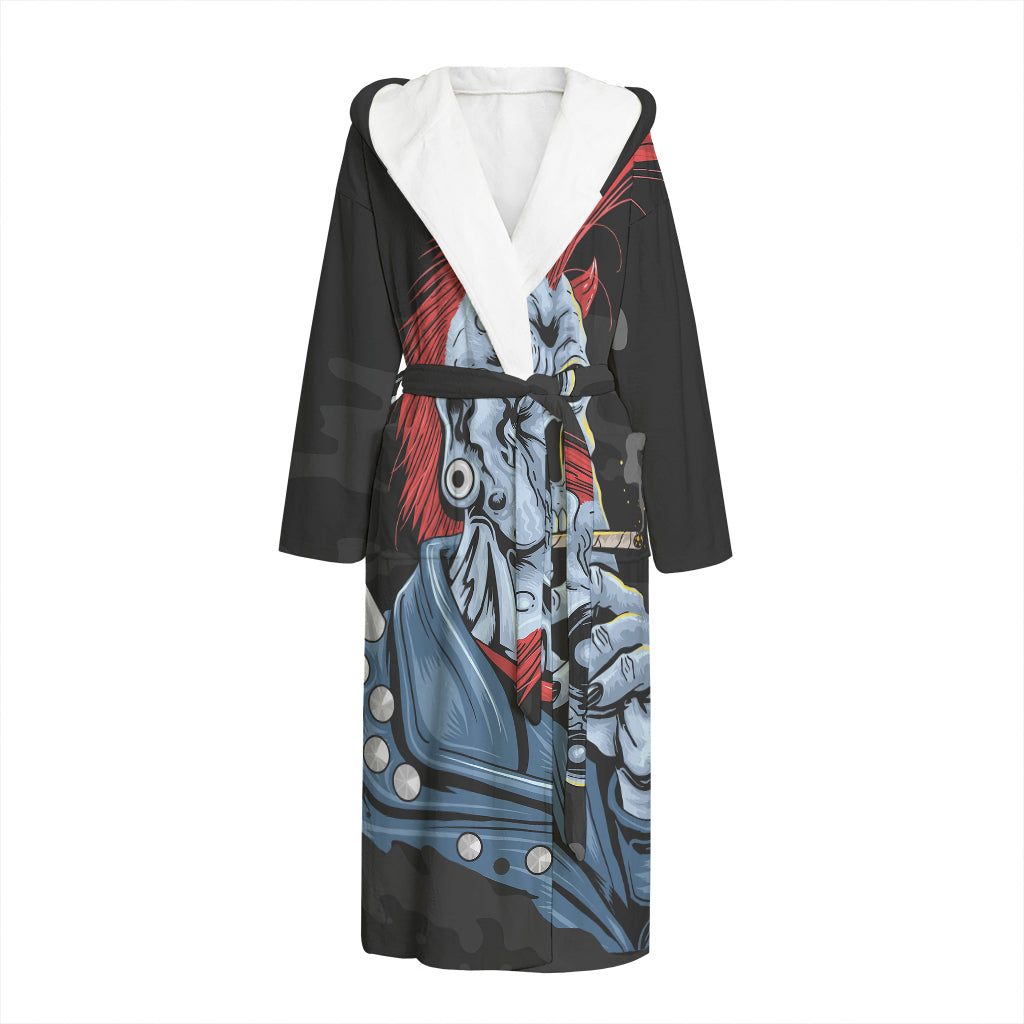 Punk Mohawk Devil Print Hooded Bathrobe