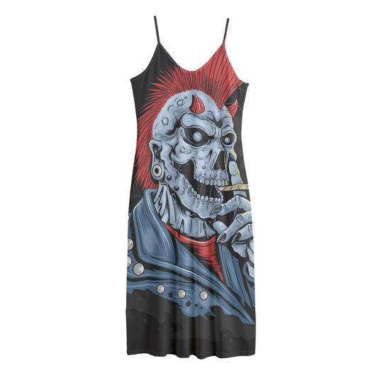 Punk Mohawk Devil Print Jersey Midi Cami Dress