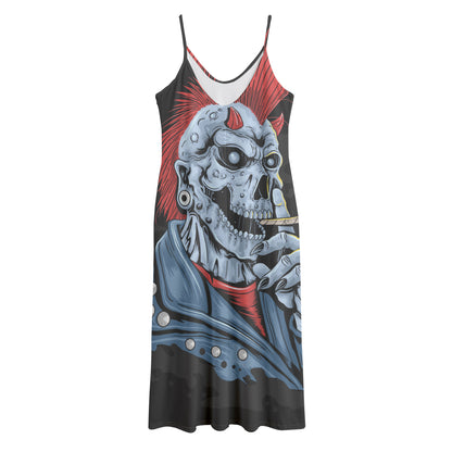 Punk Mohawk Devil Print Jersey Midi Cami Dress
