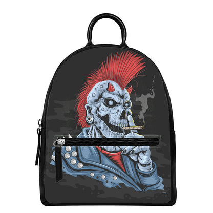 Punk Mohawk Devil Print Leather Backpack