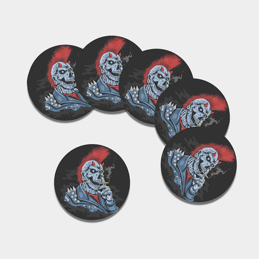 Punk Mohawk Devil Print Leather Coaster Set