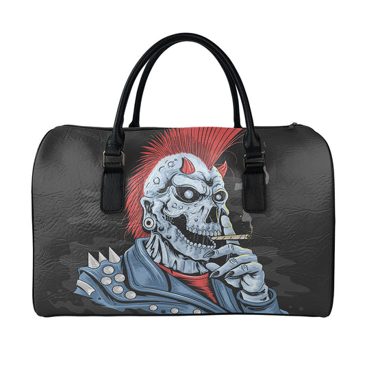 Punk Mohawk Devil Print Leather Duffle Bag