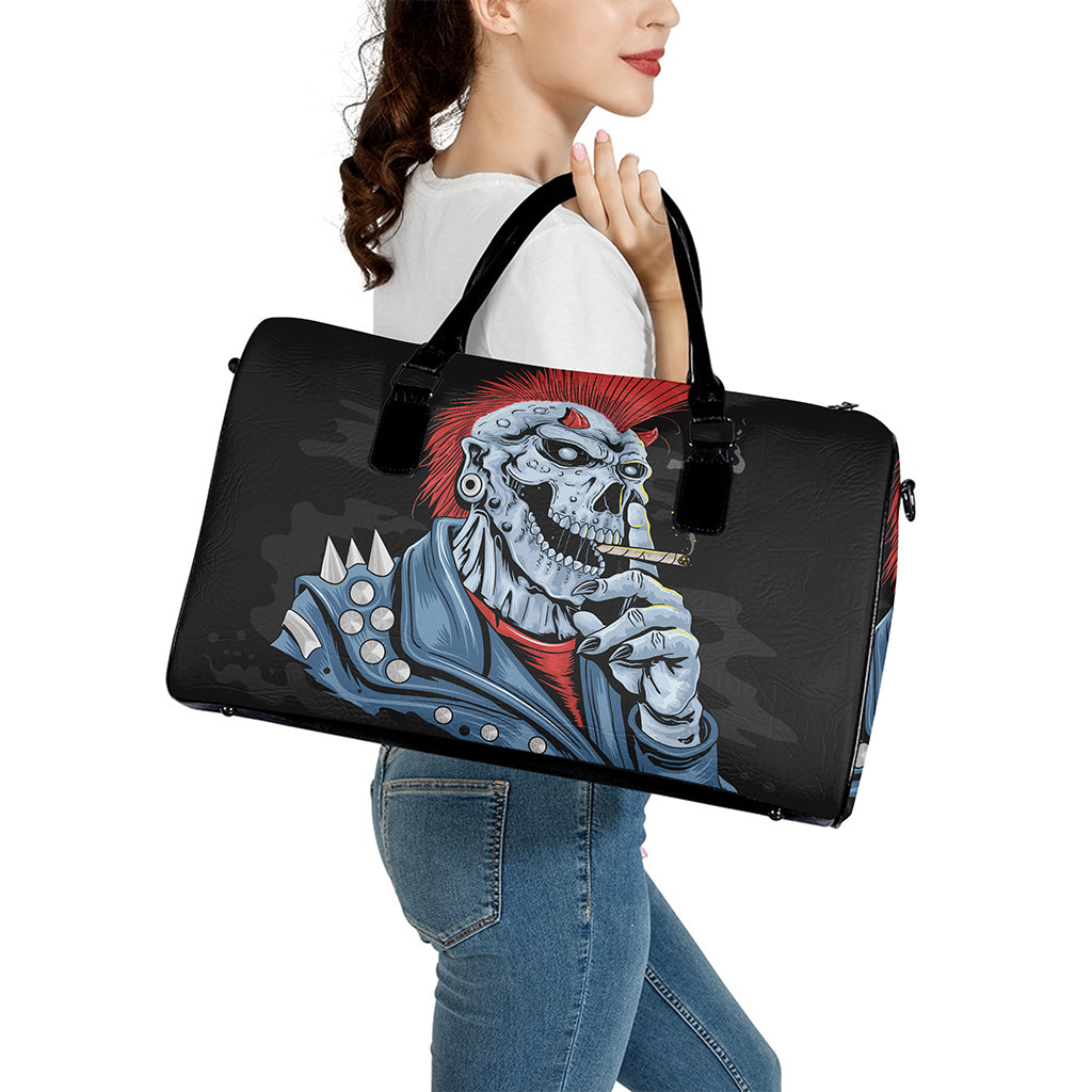 Punk Mohawk Devil Print Leather Duffle Bag