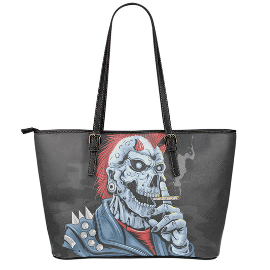 Punk Mohawk Devil Print Leather Tote Bag