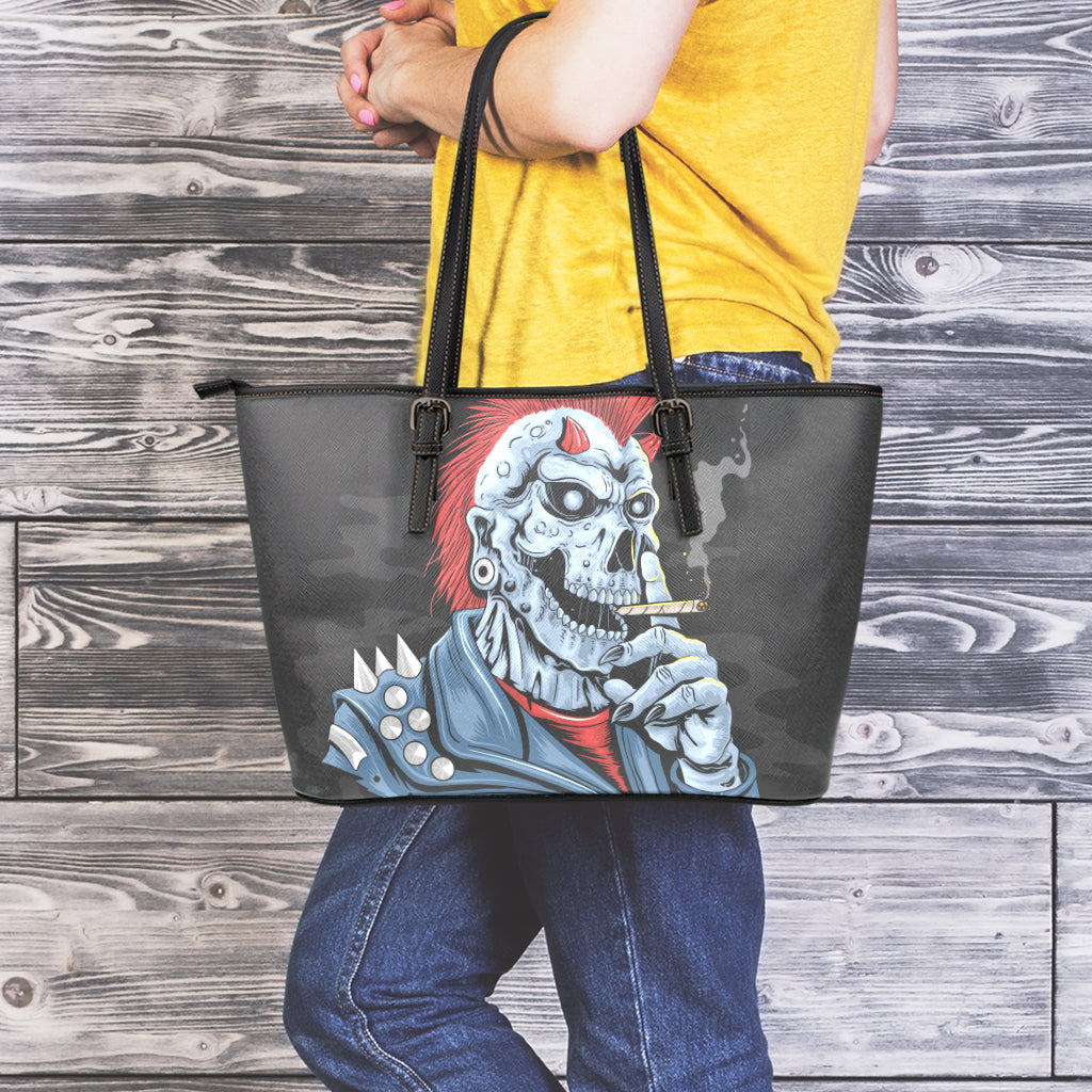 Punk Mohawk Devil Print Leather Tote Bag