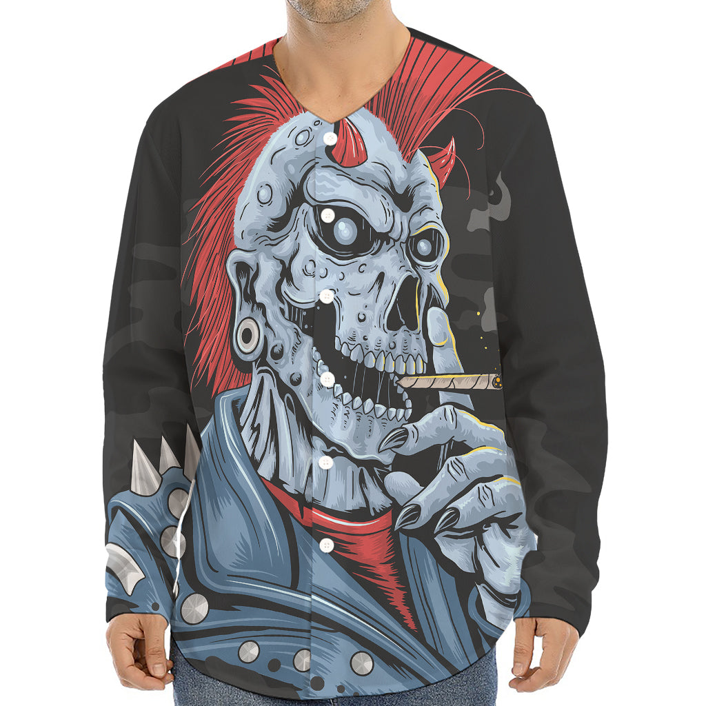 Punk Mohawk Devil Print Long Sleeve Baseball Jersey