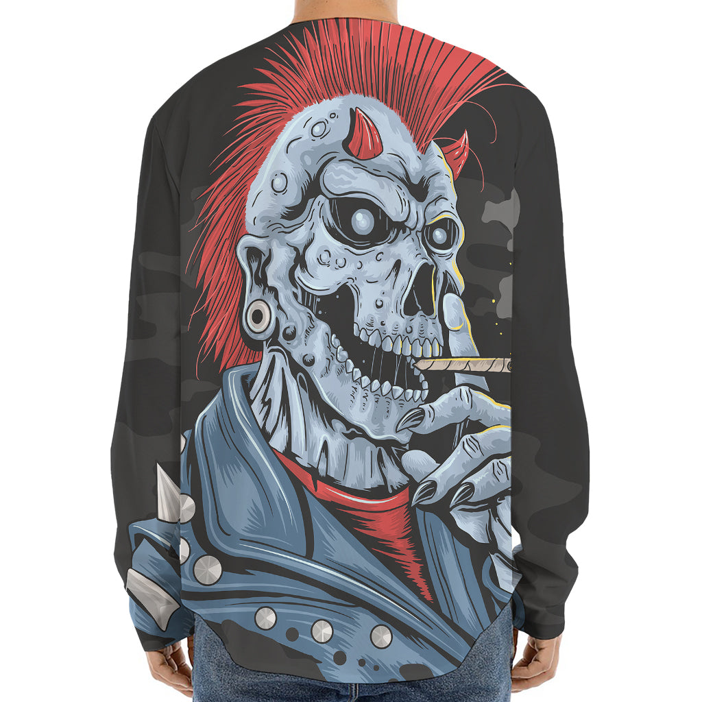 Punk Mohawk Devil Print Long Sleeve Baseball Jersey