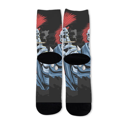 Punk Mohawk Devil Print Long Socks