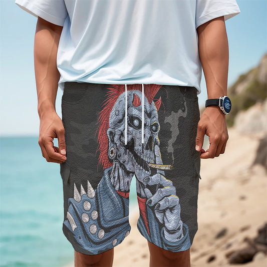 Punk Mohawk Devil Print Men's Cargo Shorts