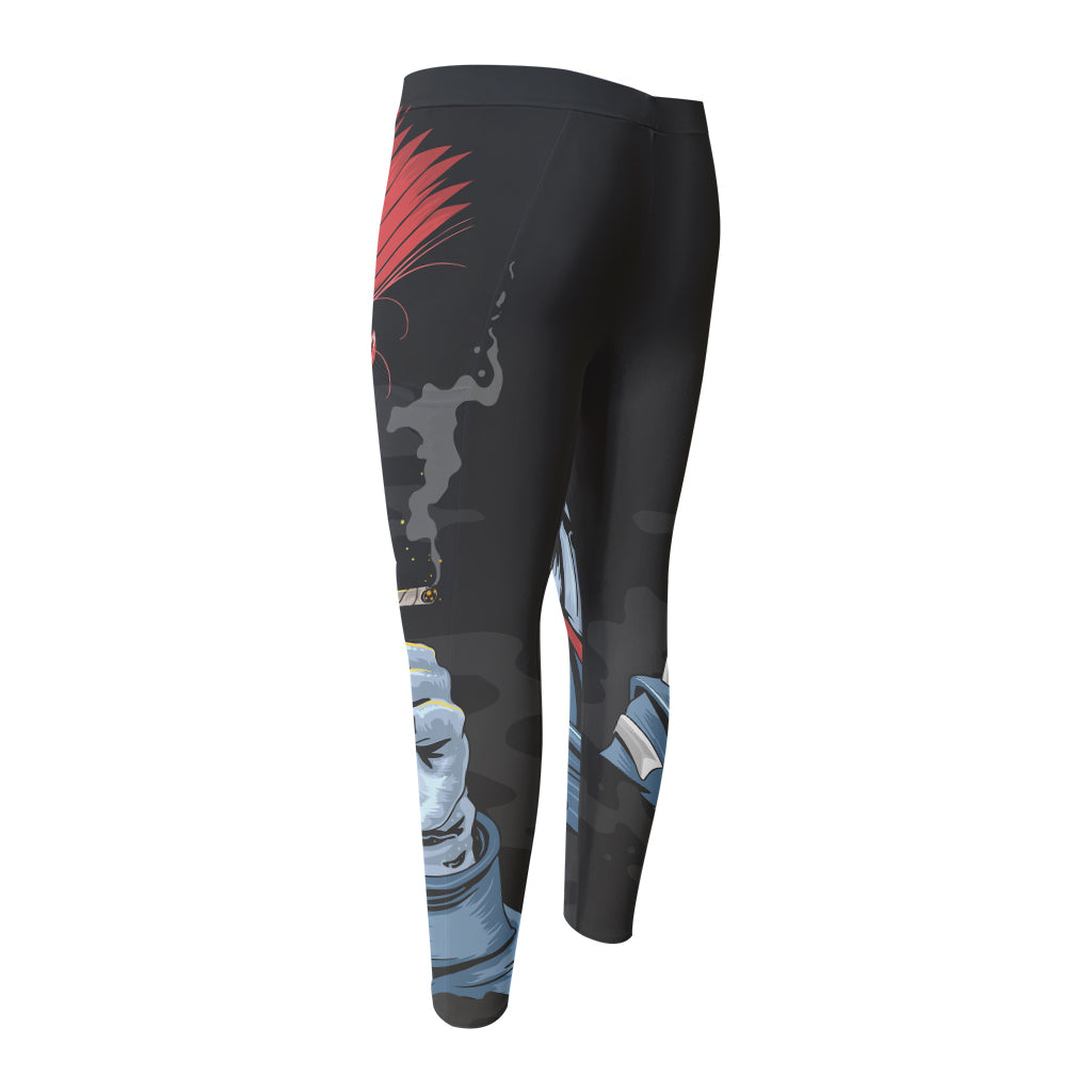 Punk Mohawk Devil Print Men's Compression Pants
