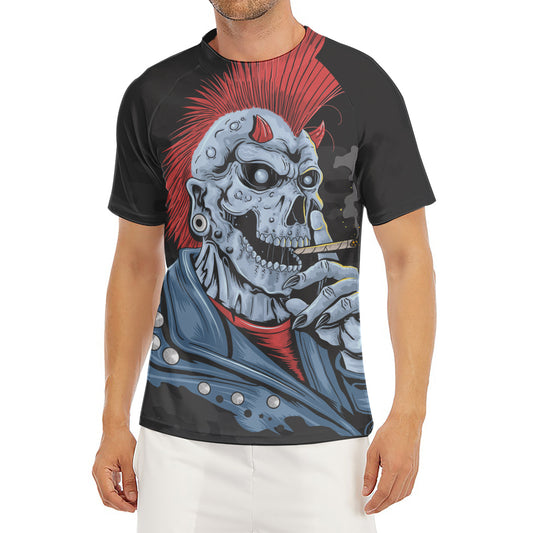 Punk Mohawk Devil Print Men's Short Sleeve Rash Guard