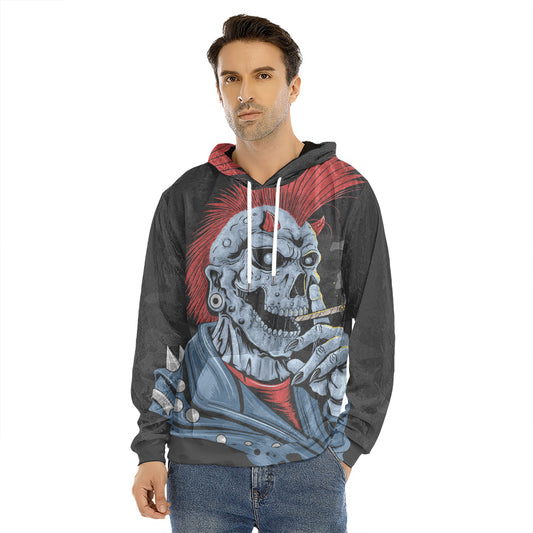 Punk Mohawk Devil Print Men's Velvet Pullover Hoodie