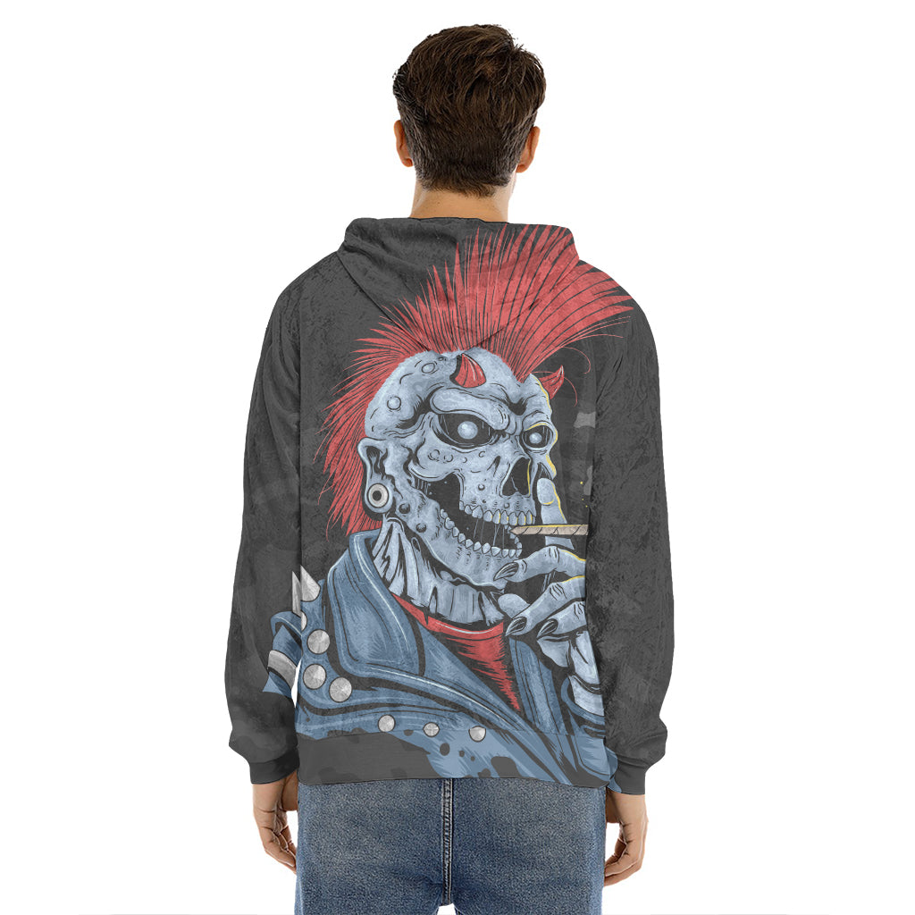 Punk Mohawk Devil Print Men's Velvet Pullover Hoodie