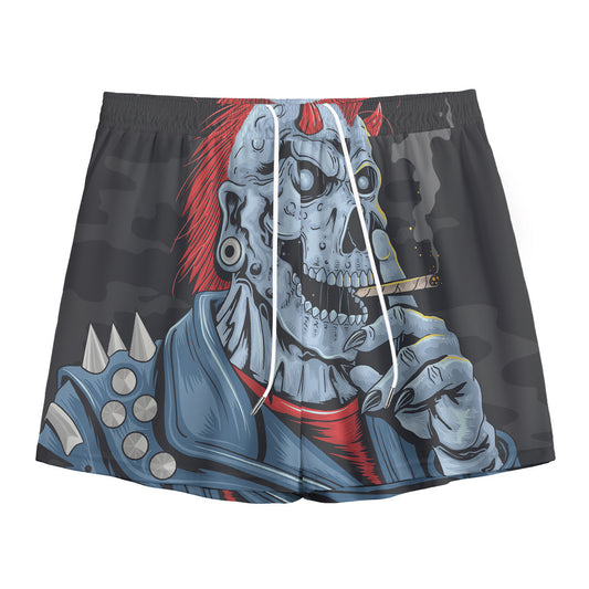 Punk Mohawk Devil Print Mesh Shorts