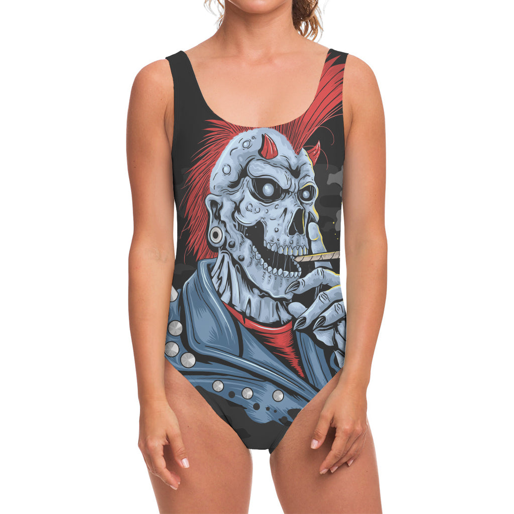 Punk Mohawk Devil Print One Piece Swimsuit