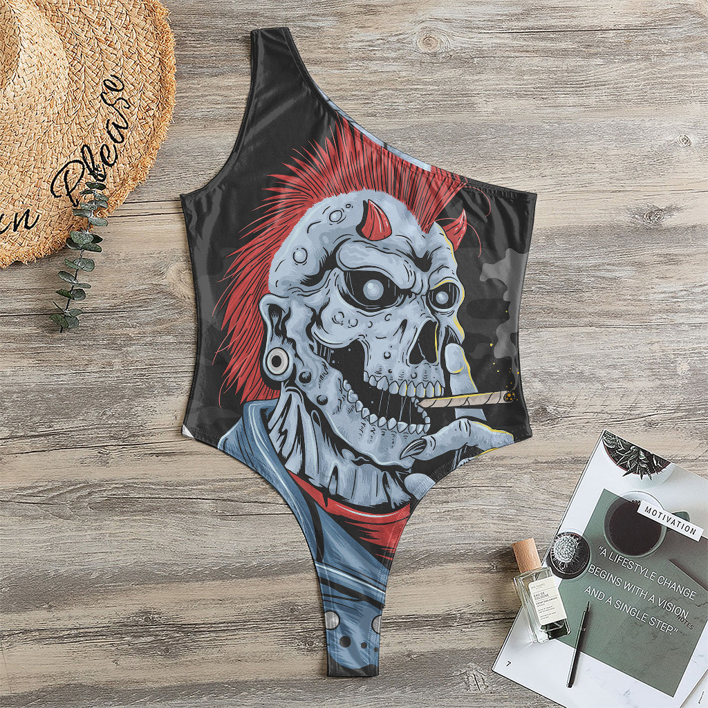 Punk Mohawk Devil Print One Shoulder Bodysuit