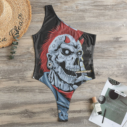 Punk Mohawk Devil Print One Shoulder Bodysuit