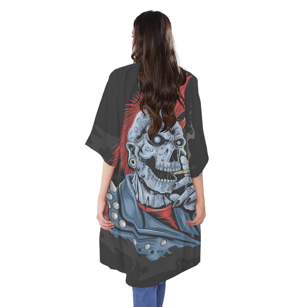 Punk Mohawk Devil Print Open Front Beach Cover Up