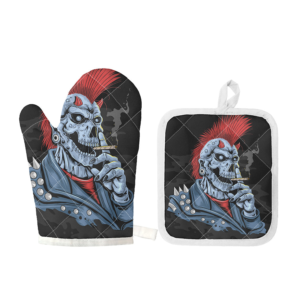 Punk Mohawk Devil Print Oven Mitt And Pot Holder Set