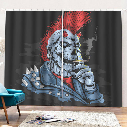 Punk Mohawk Devil Print Pencil Pleat Curtains