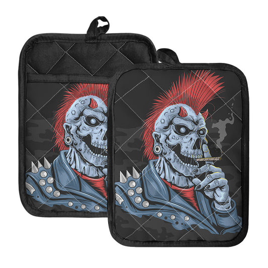 Punk Mohawk Devil Print Pot Holders With Pocket