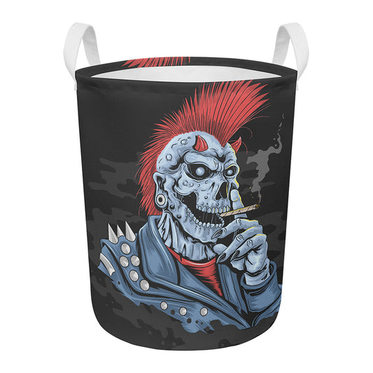 Punk Mohawk Devil Print Round Laundry Basket