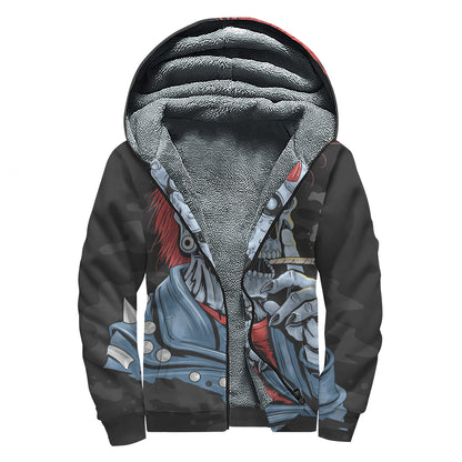 Punk Mohawk Devil Print Sherpa Lined Zip Up Hoodie