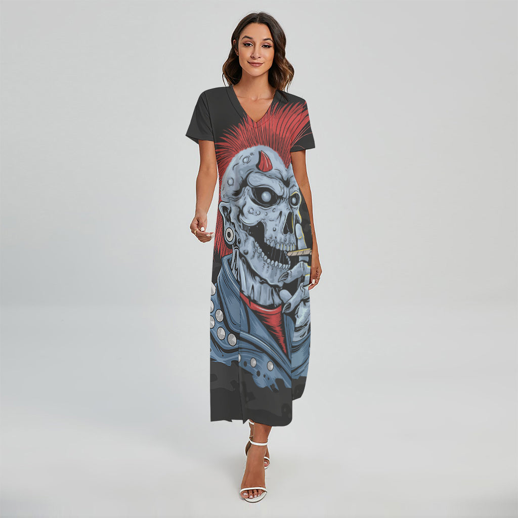 Punk Mohawk Devil Print Short Sleeve Maxi Dress
