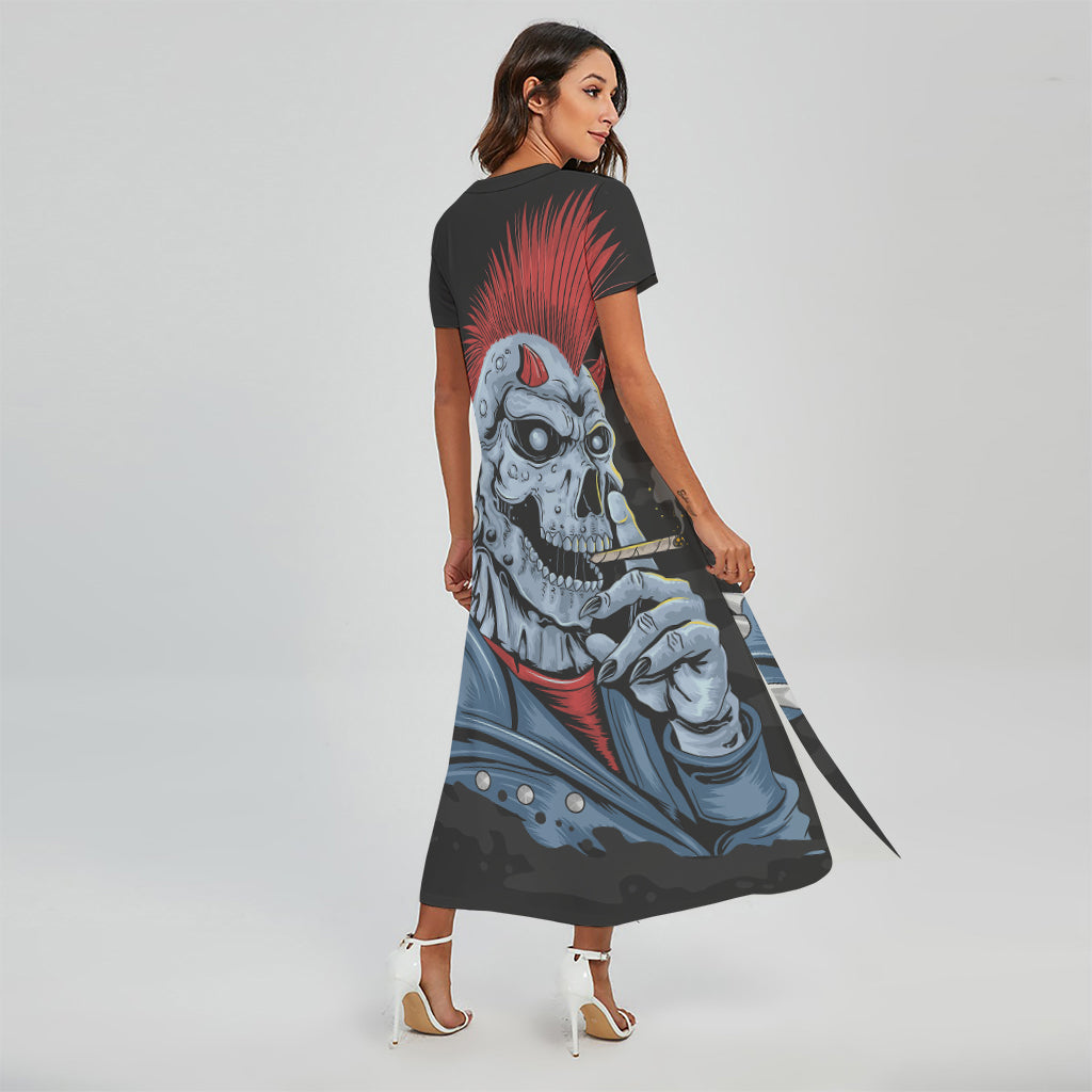 Punk Mohawk Devil Print Short Sleeve Maxi Dress