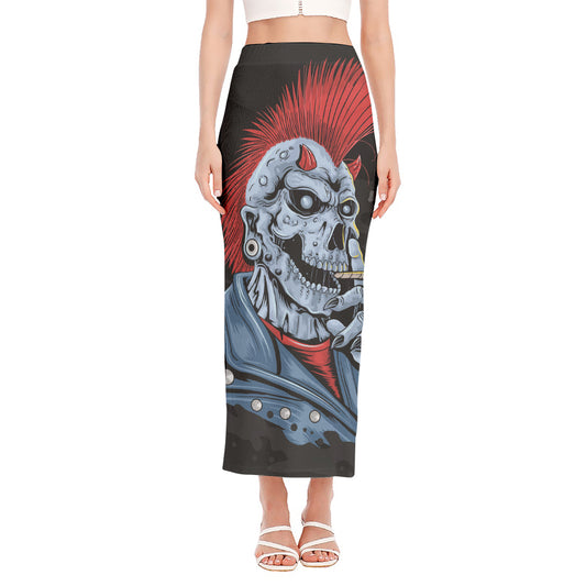 Punk Mohawk Devil Print Side Slit Maxi Skirt
