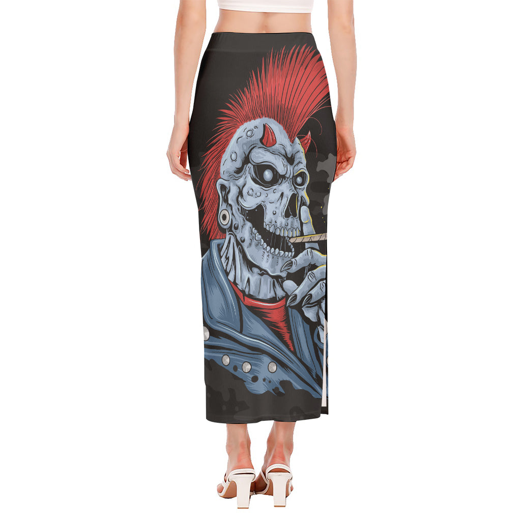 Punk Mohawk Devil Print Side Slit Maxi Skirt