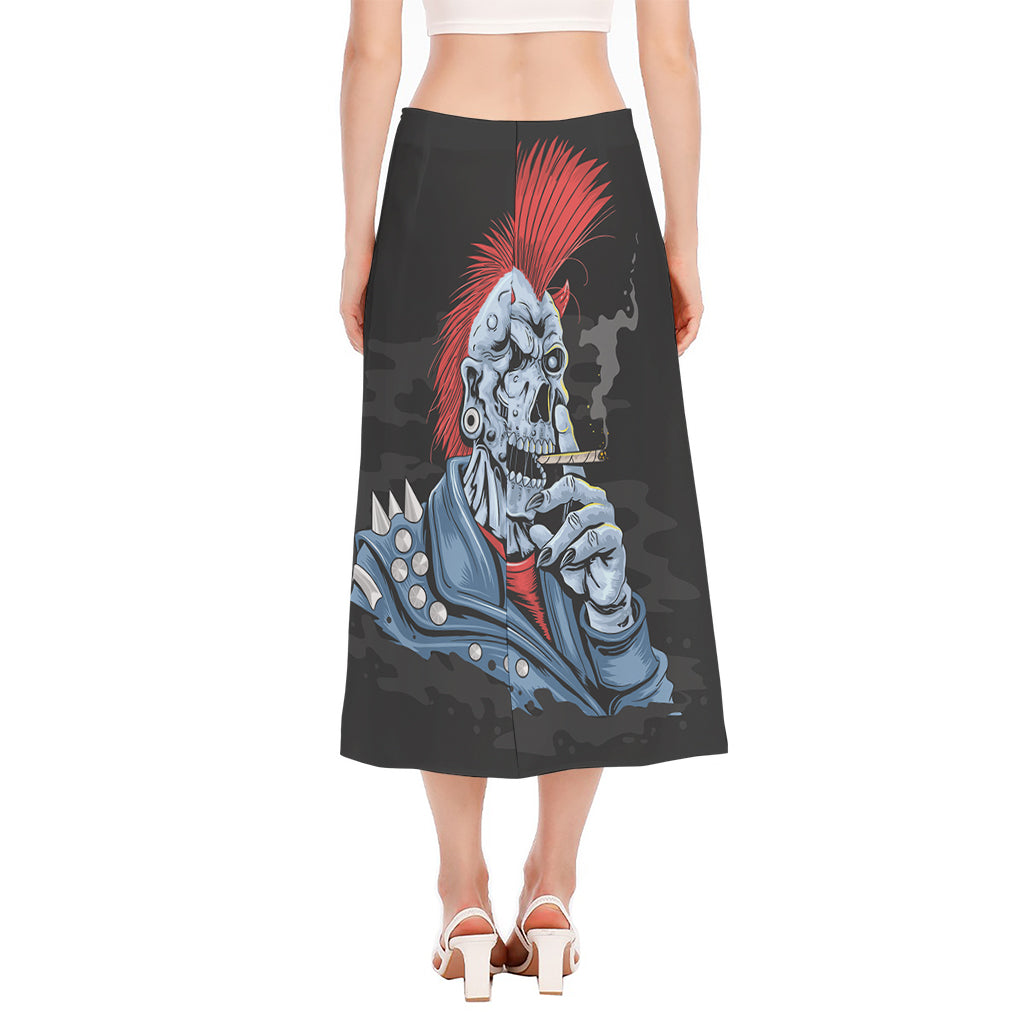 Punk Mohawk Devil Print Side Slit Midi Skirt