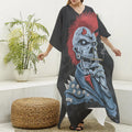 Punk Mohawk Devil Print Silk V-Neck Kaftan Dress