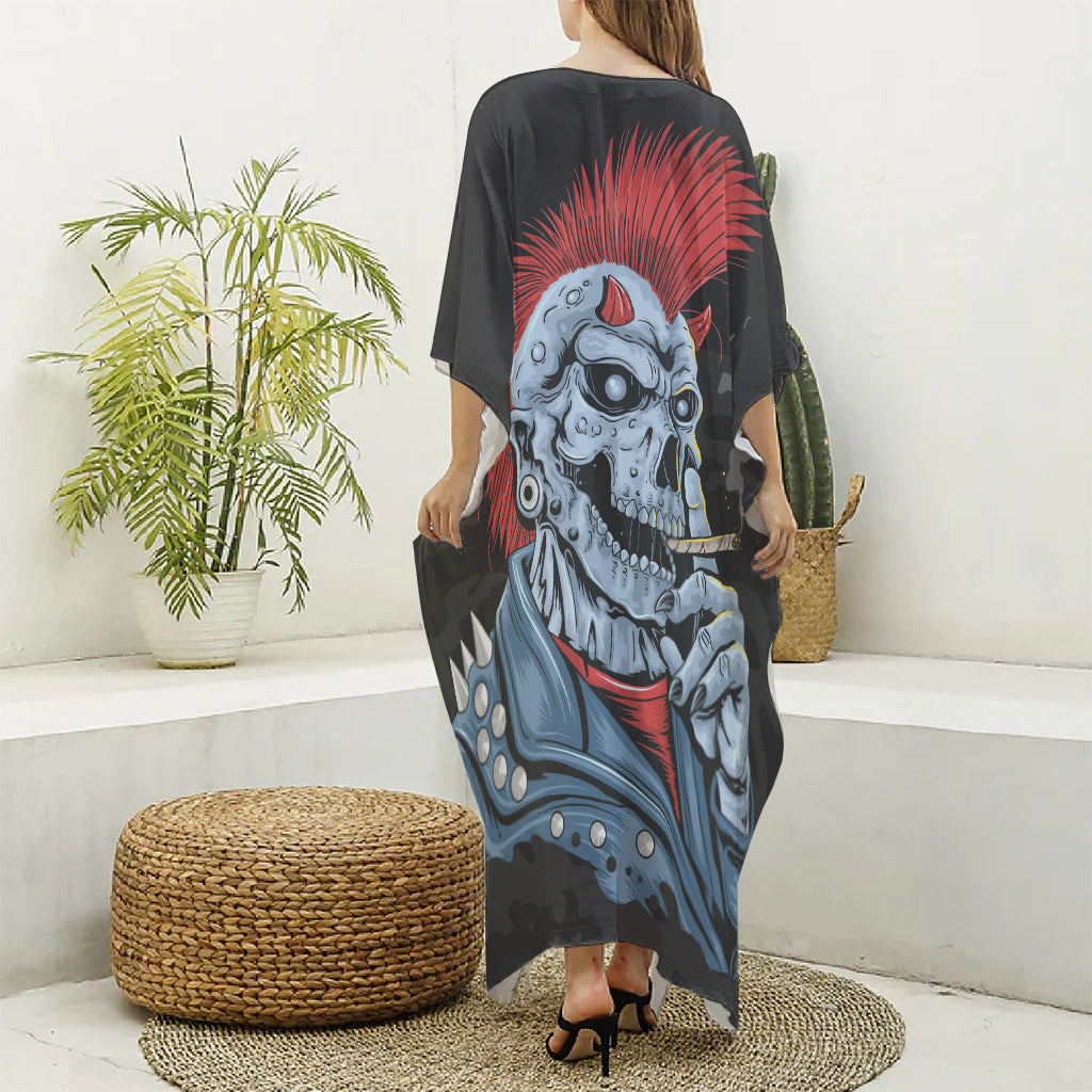 Punk Mohawk Devil Print Silk V-Neck Kaftan Dress