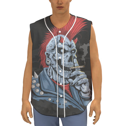 Punk Mohawk Devil Print Sleeveless Baseball Jersey
