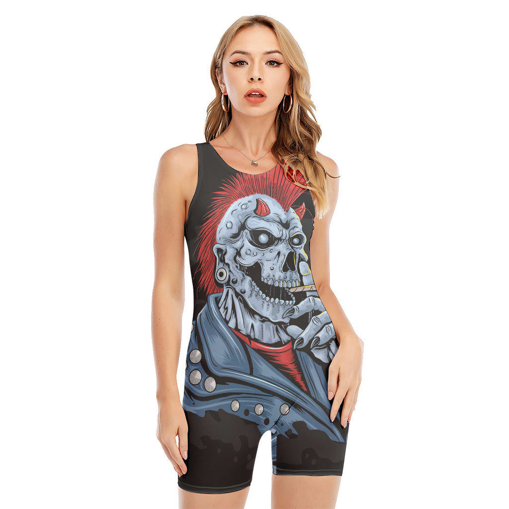 Punk Mohawk Devil Print Sleeveless One Piece Swimsuit