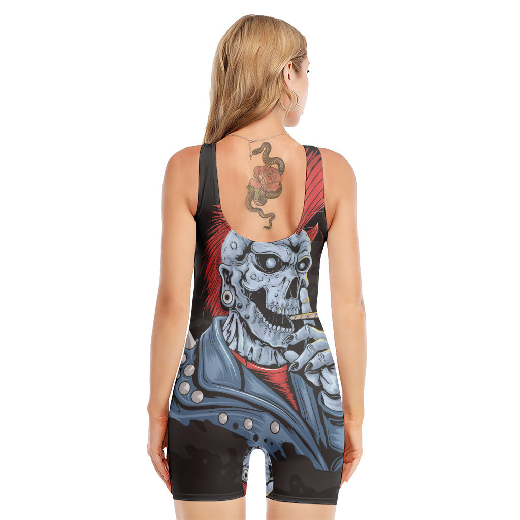 Punk Mohawk Devil Print Sleeveless One Piece Swimsuit