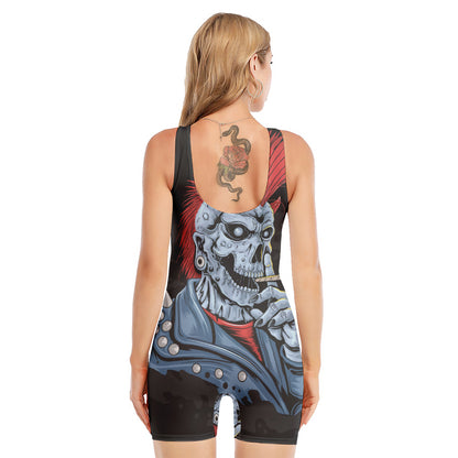 Punk Mohawk Devil Print Sleeveless One Piece Swimsuit