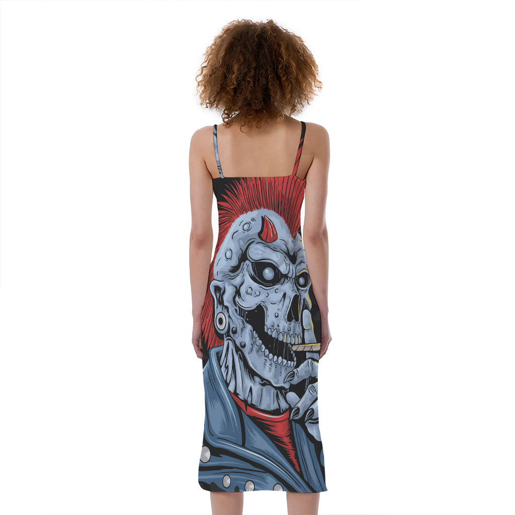 Punk Mohawk Devil Print Slim Fit Midi Cami Dress