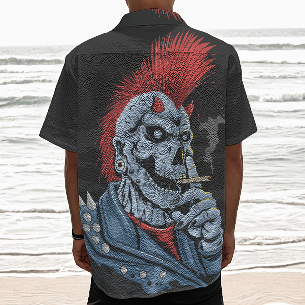 Punk Mohawk Devil Print Textured Short Sleeve Shirt