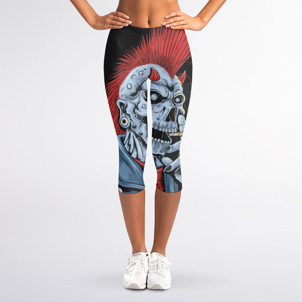 Punk Mohawk Devil Print Women's Capri Leggings