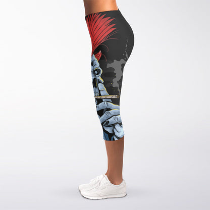 Punk Mohawk Devil Print Women's Capri Leggings