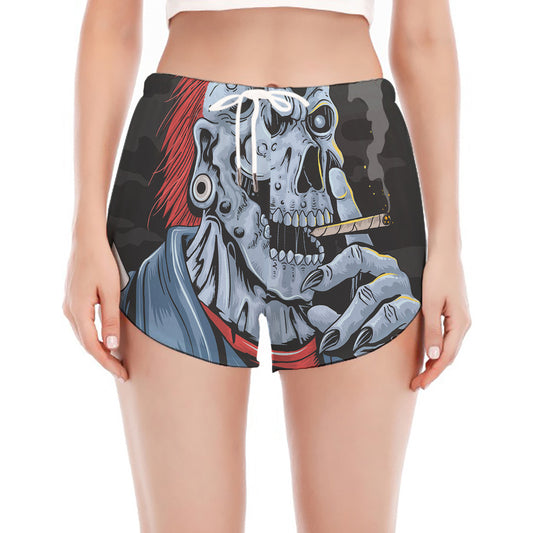 Punk Mohawk Devil Print Women's Split Running Shorts