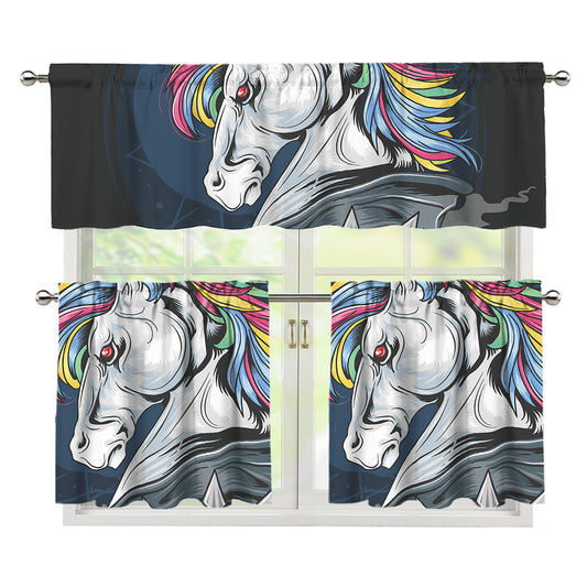 Punk Unicorn Print 3 Piece Kitchen Curtains