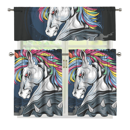Punk Unicorn Print 3 Piece Kitchen Curtains