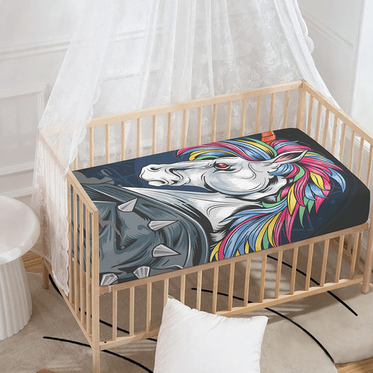 Punk Unicorn Print Baby Crib Sheet