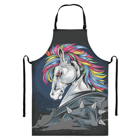 Punk Unicorn Print Bib Apron With Pocket
