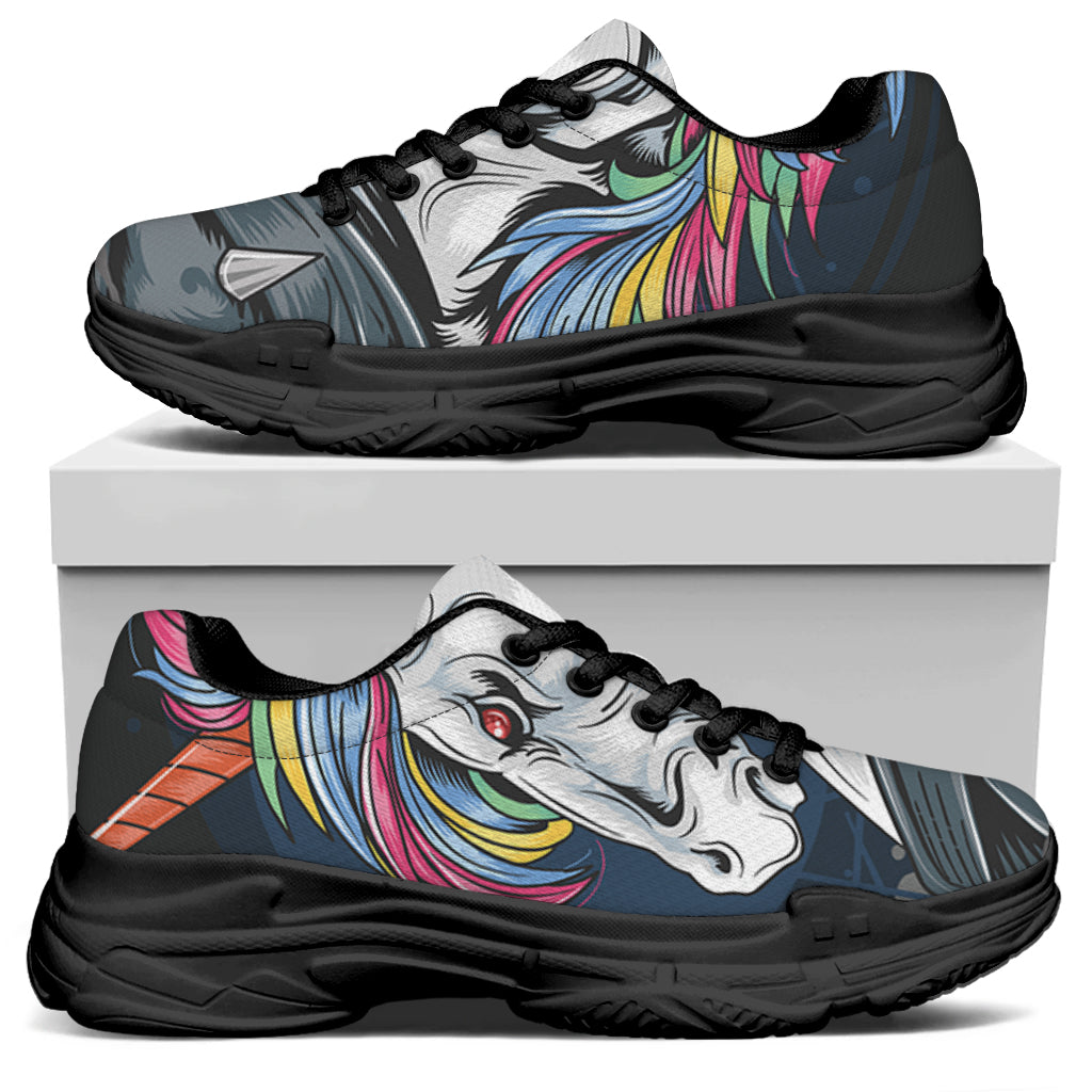 Punk Unicorn Print Black Chunky Shoes