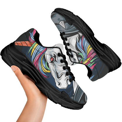 Punk Unicorn Print Black Chunky Shoes